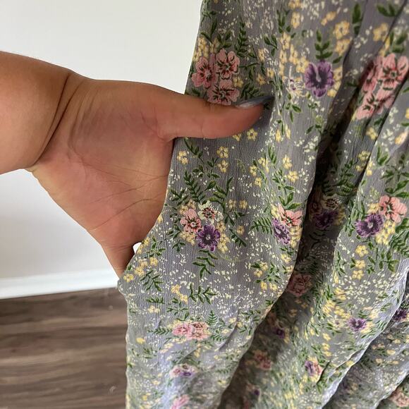 Vtg Blue Ditsy Floral Print Cottagecore Prairie Granny Maxi Dress Wmns M - Picture 7 of 12